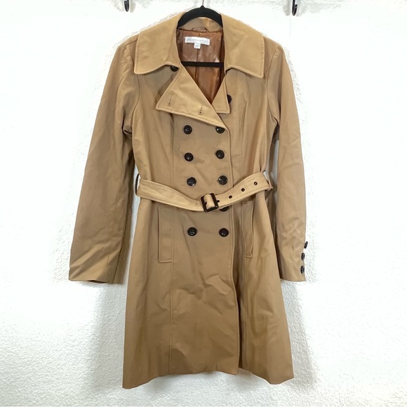 New York & Company Double-Breasted Belted Trench Coat in Tan size Large - Picture 3 of 12